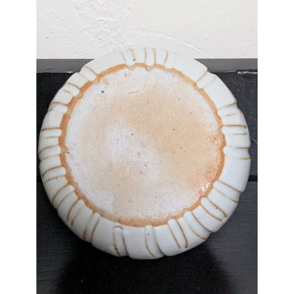 Vintage MCM Neutral‎ Stoneware Bud Vase With Abstract Floral Motif Glossy Finish